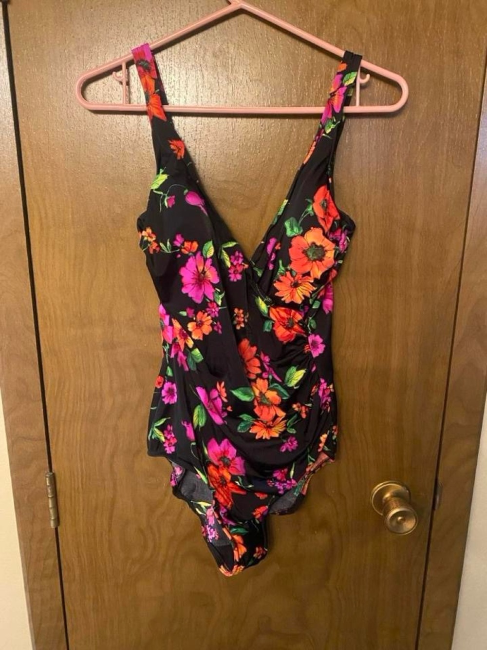 Miraclesuit Black One-Piece with Neon Floral Print